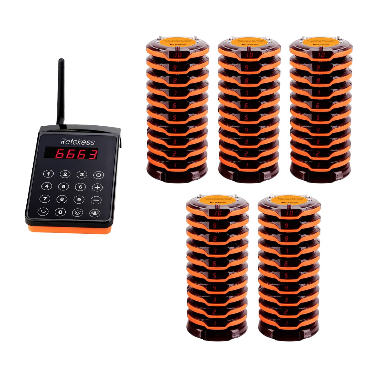 Retekess TD156 Sistema Cercapersone Coaster IPX6 Impermeabile e a Lungo Raggio da 800 m per Ristoranti, Club, Bar, Resort, Catering, intrattenimento clienti