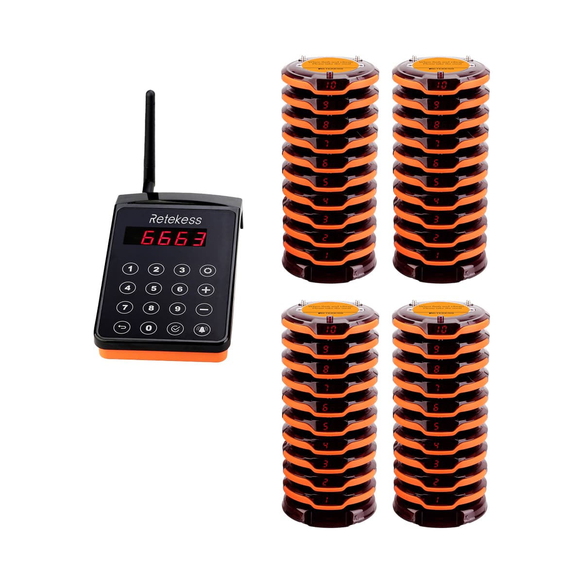 Retekess TD156 Sistema Cercapersone Coaster IPX6 Impermeabile e a Lungo Raggio da 800 m per Ristoranti, Club, Bar, Resort, Catering, intrattenimento clienti