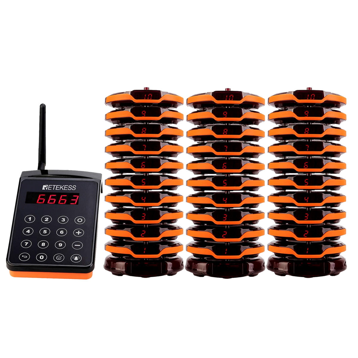 Retekess TD156 Sistema Cercapersone Coaster IPX6 Impermeabile e a Lungo Raggio da 800 m per Ristoranti, Club, Bar, Resort, Catering, intrattenimento clienti