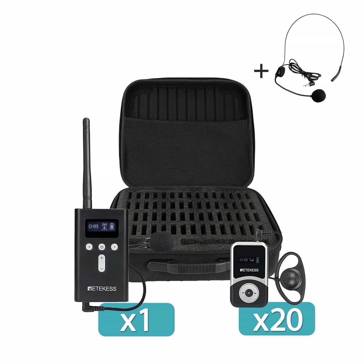 Retekess T130S T131S Radio Guida con Custodia, Adatto a Vari Scenari di Comunicazione Wireless come Viaggi e Visite in Fabbrica