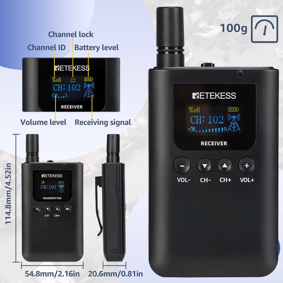 Retekess TT125 Whisper per Guide Turistiche Batteria a Lunga Durata con Custodia di Ricarica a 32 slot