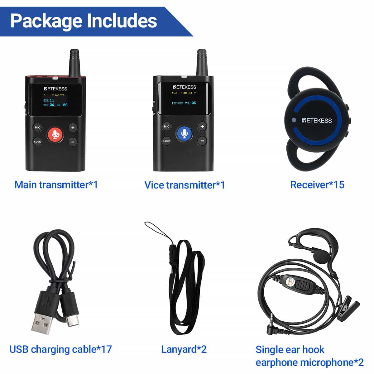 Retekess TT126 TT126R Cuffia Doppia Comunicazione Wireless per Guida Turistica, Adatta per Visite in Fabbrica, Tour di Gruppo, Formazione, Scuole, Conferenze