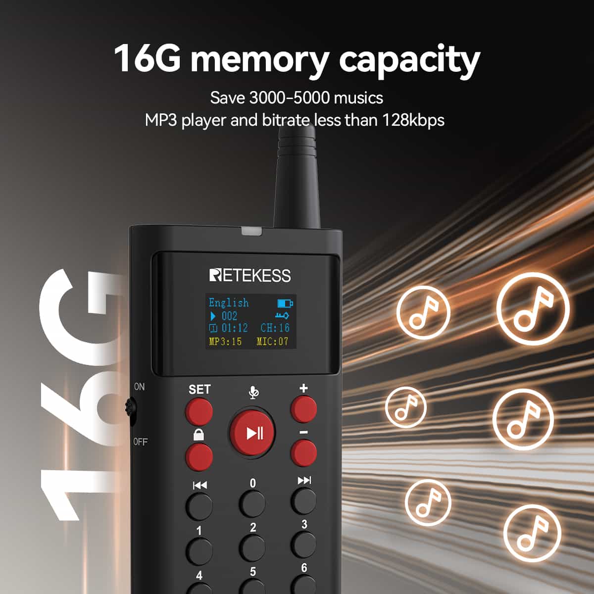 Retekess TT127 Sistema di Guida Turistica Wireless con Lettore MP3 per Musei, Siti Storici e Turistici con Custodia di Ricarica