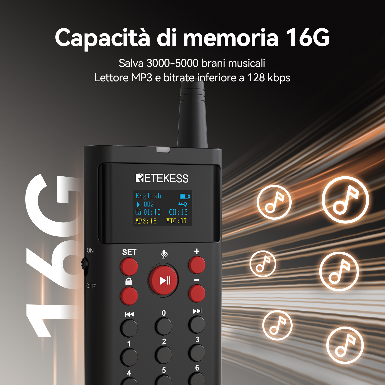 Retekess TT127 Audio Guide con Funzione di Guida Turistica per Visite Guidate con Base Di Ricarica a 16 Slot