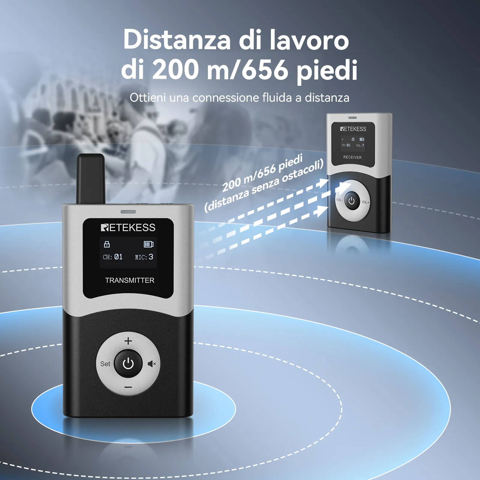 Retekes T130U Sistema di Guida Turistica UHF, Trasmissione del Segnale Migliorata, Qualità del Suono Chiara e Assenza di Rumore, Adatto per il Turismo e le Visite in Fabbrica