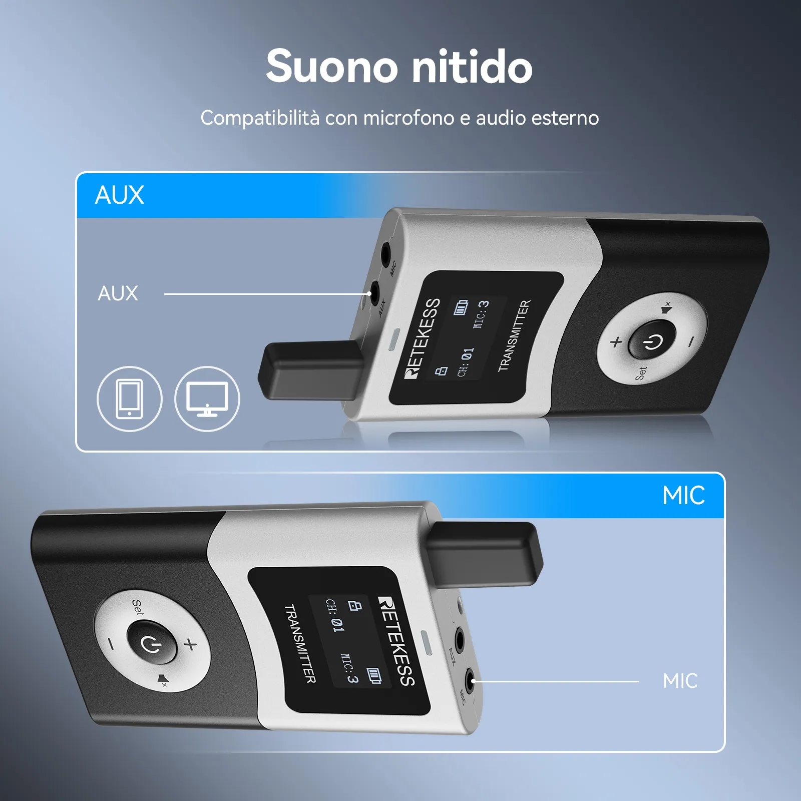 Retekes T130U Sistema di Guida Turistica UHF, Trasmissione del Segnale Migliorata, Qualità del Suono Chiara e Assenza di Rumore, Adatto per il Turismo e le Visite in Fabbrica