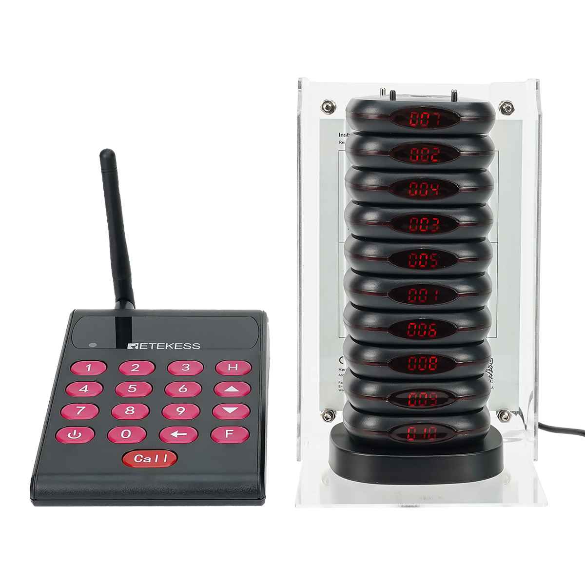 Retekess TD161 Sistema Cercapersone per Ristoranti Tastiera Trasmettitore Versione nera con Batteria di Backup, Staffa Anticaduta