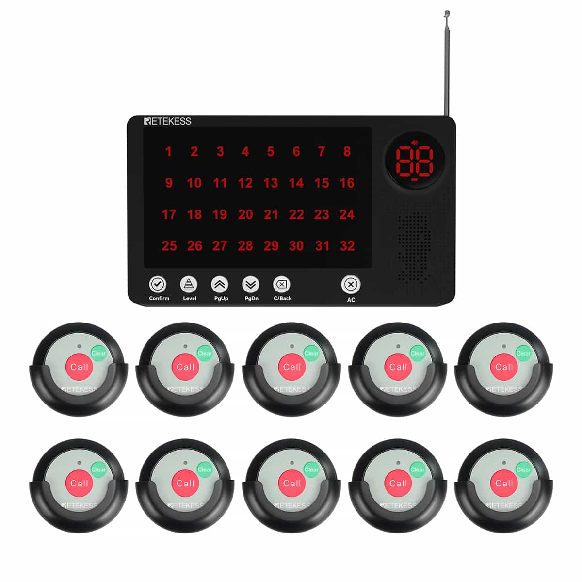 Sistema di Chiamata Ospedaliera Retekess TH107 Ricevitore Host con Pulsante di Chiamata a Due Tasti Impermeabile IP67 TH008 per Ospedale, Clinica, Casa di Cura