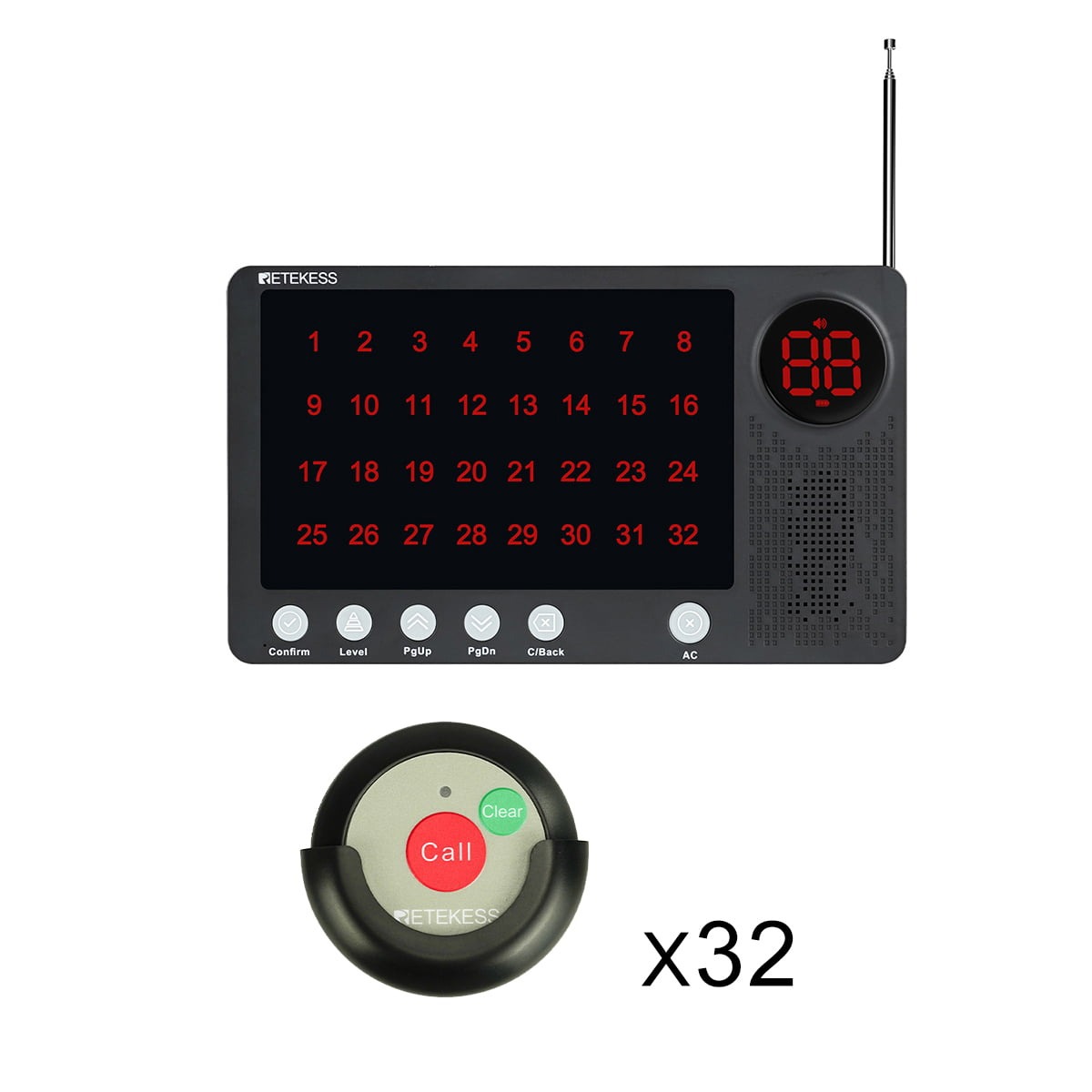 Sistema di Chiamata Ospedaliera Retekess TH107 Ricevitore Host con Pulsante di Chiamata a Due Tasti Impermeabile IP67 TH008 per Ospedale, Clinica, Casa di Cura