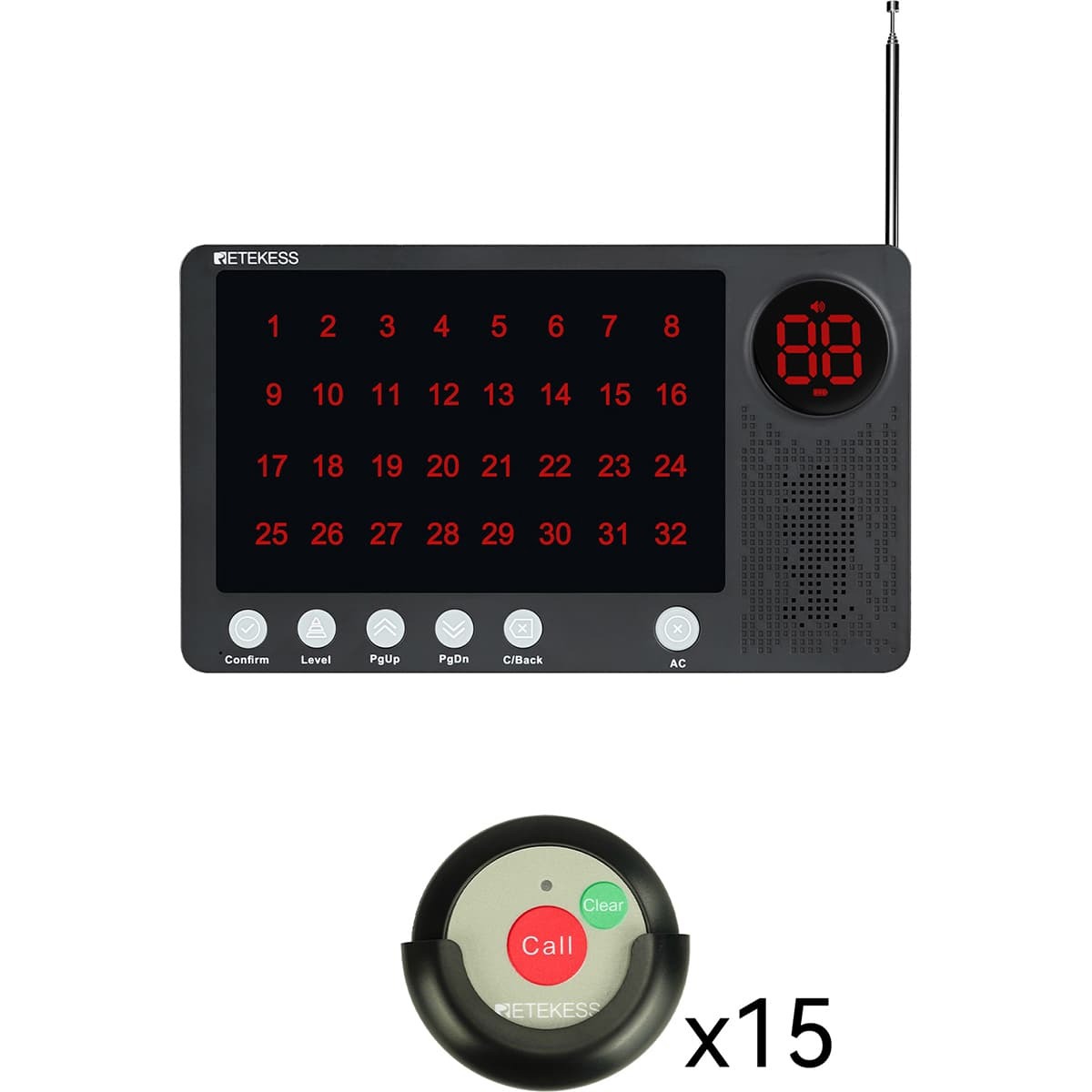 Sistema di Chiamata Ospedaliera Retekess TH107 Ricevitore Host con Pulsante di Chiamata a Due Tasti Impermeabile IP67 TH008 per Ospedale, Clinica, Casa di Cura