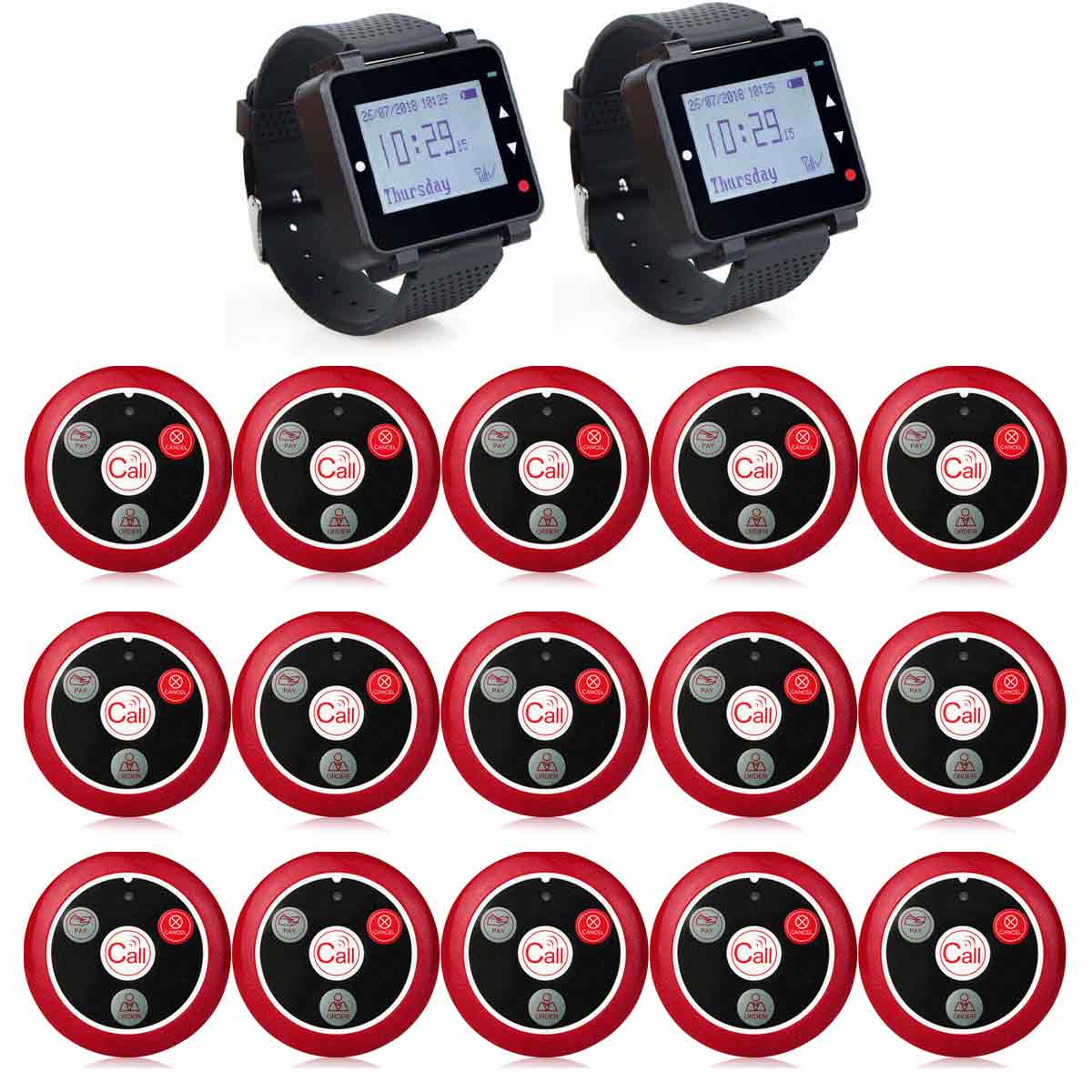 Retekess T128 Sistema di Chiamata Wireless, Cercapersone per Orologio con T117 Pulsante di Chiamata Wireless per Ristorante, Assistenza Sanitaria, Ospedale