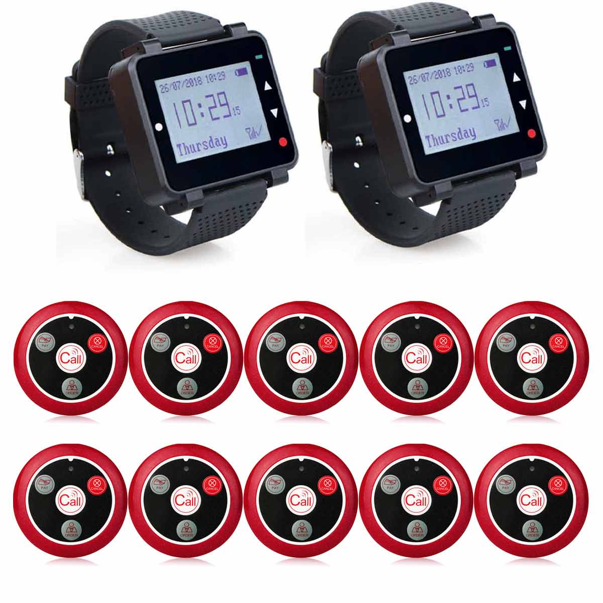 Retekess T128 Sistema di Chiamata Wireless, Cercapersone per Orologio con T117 Pulsante di Chiamata Wireless per Ristorante, Assistenza Sanitaria, Ospedale