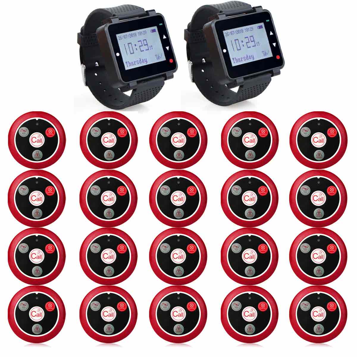 Retekess T128 Sistema di Chiamata Wireless, Cercapersone per Orologio con T117 Pulsante di Chiamata Wireless per Ristorante, Assistenza Sanitaria, Ospedale