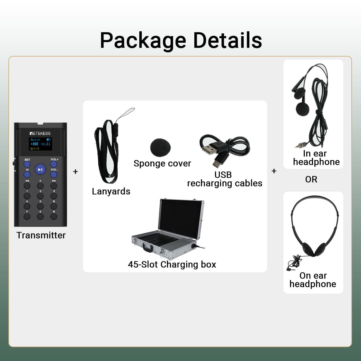 Retekess TT128 Audioguida Portatile per Visita Autonome con Custodia di Ricarica da 45 slot