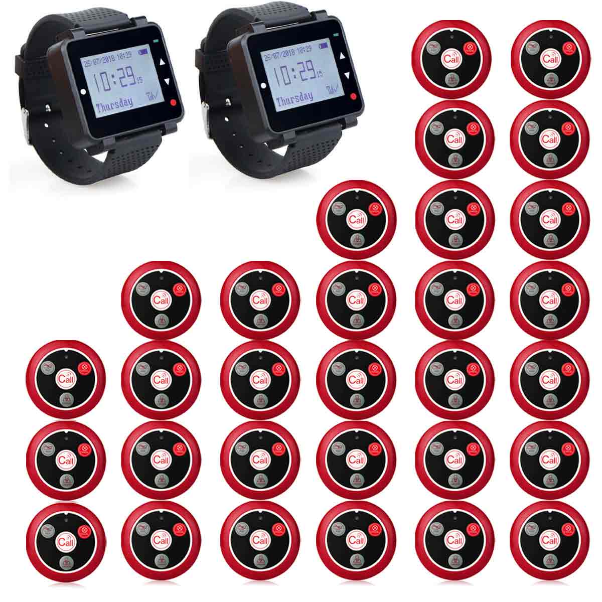 Retekess T128 Sistema di Chiamata Wireless, Cercapersone per Orologio con T117 Pulsante di Chiamata Wireless per Ristorante, Assistenza Sanitaria, Ospedale