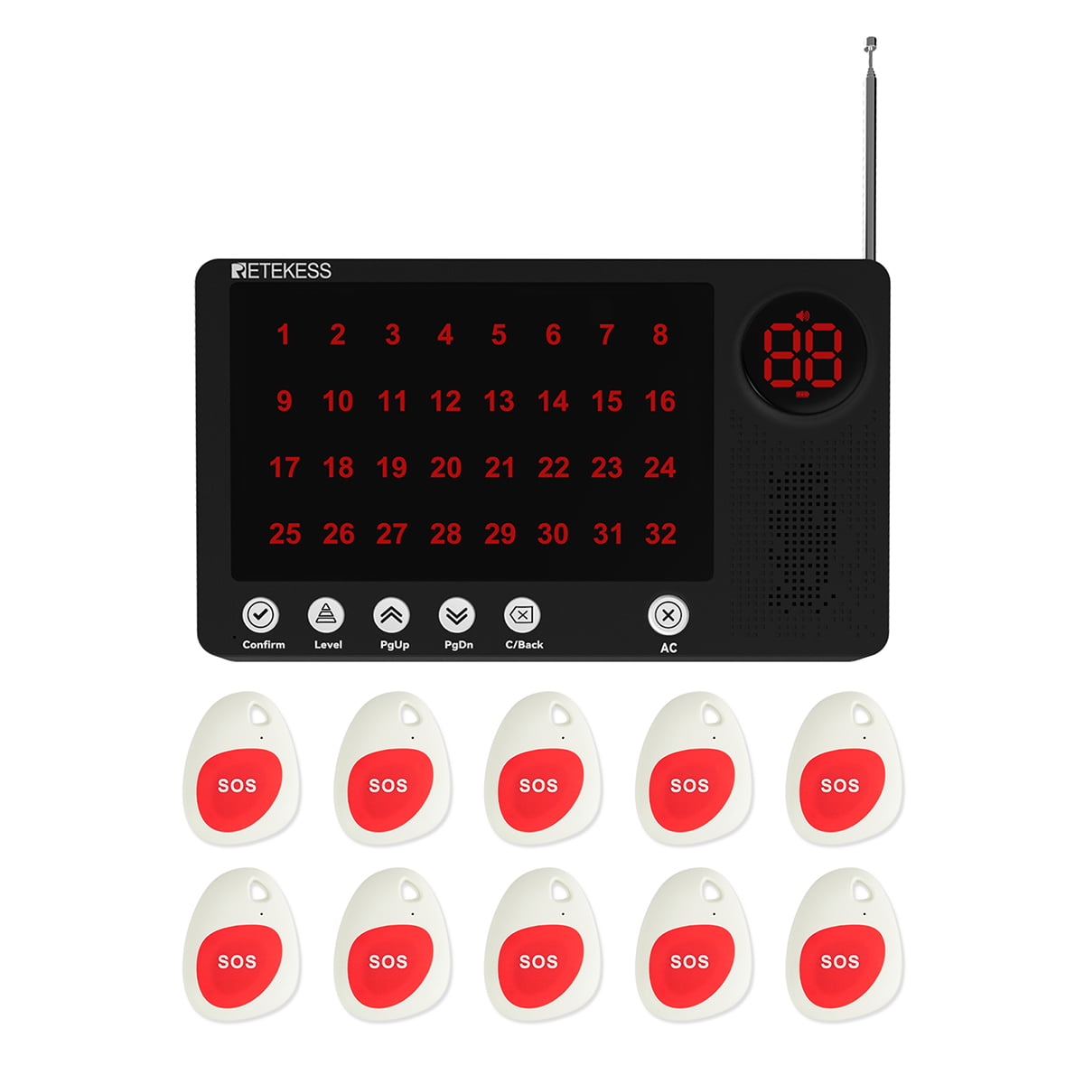 Sistema di Chiamata Infermiera a Lungo Raggio 2000 m Retekess TH108 Ricevitore Host con Pulsante di Chiamata TH010 per Ospedale, Postazione Infermieristica, Casa di Cura, Clinica