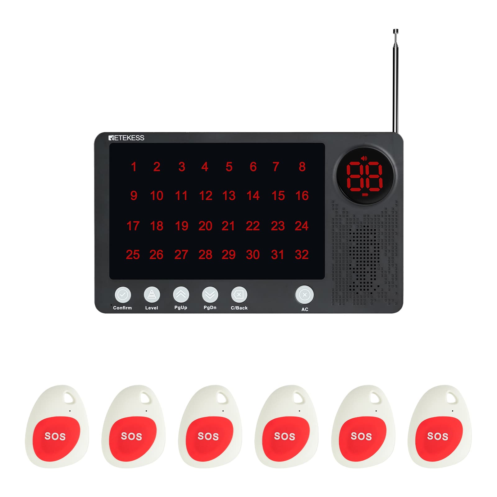 Sistema di Chiamata Infermiera a Lungo Raggio 2000 m Retekess TH108 Ricevitore Host con Pulsante di Chiamata TH010 per Ospedale, Postazione Infermieristica, Casa di Cura, Clinica