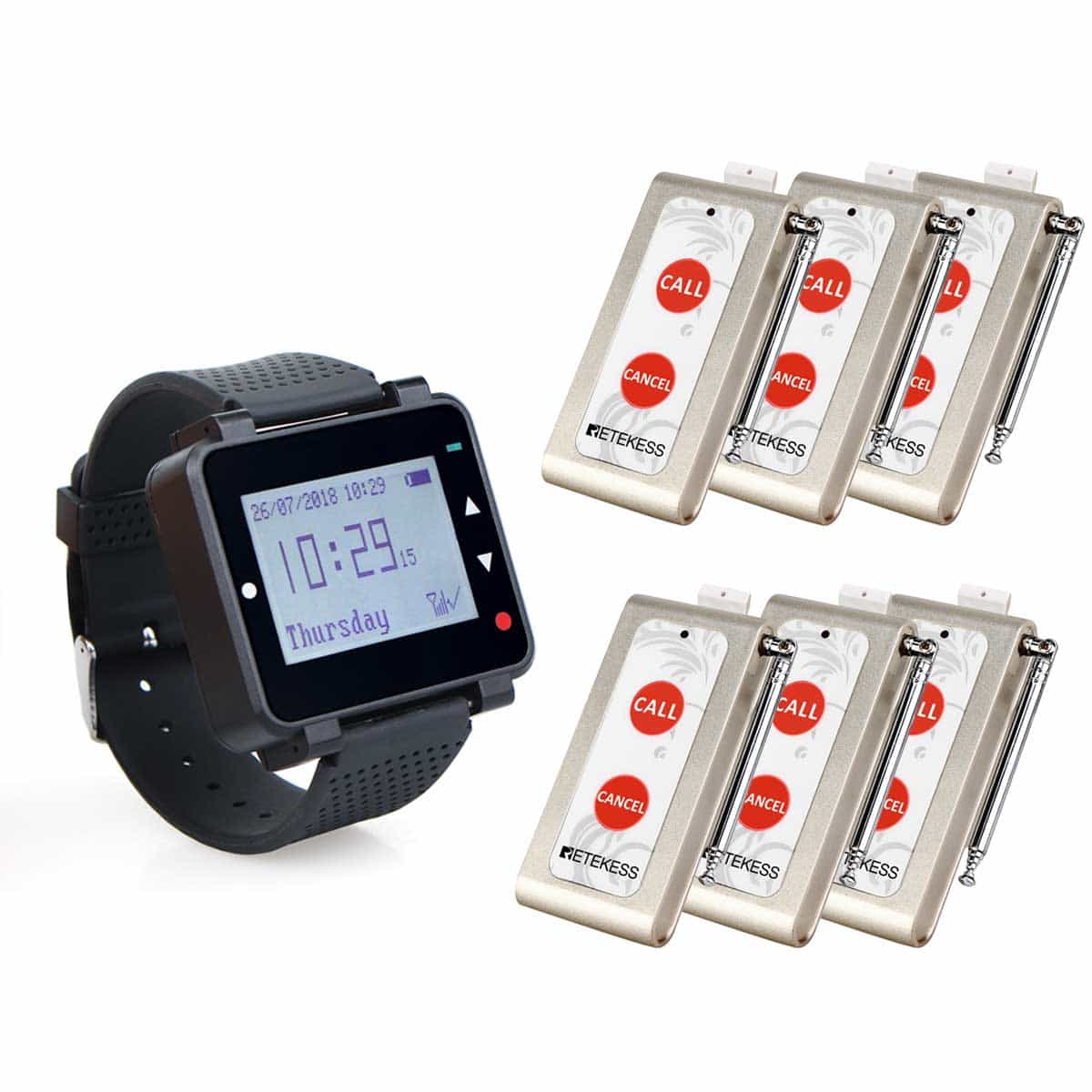 Sistema Chiamata Wireless Per Camerieri WNKRUN, Ricevitore Da Polso CS-200VT, Impermeabile IPX67, Con Vibrazione