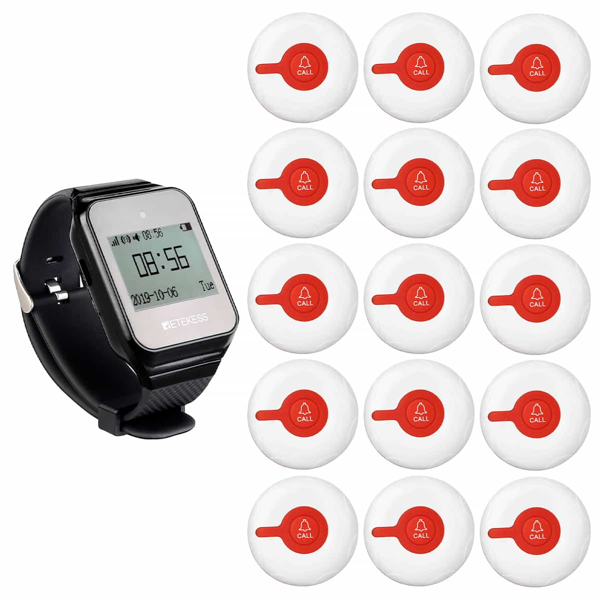 Ricevitore Smartwatch Wireless Retekess TD108 con Pulsante di Chiamata Impermeabile TD009