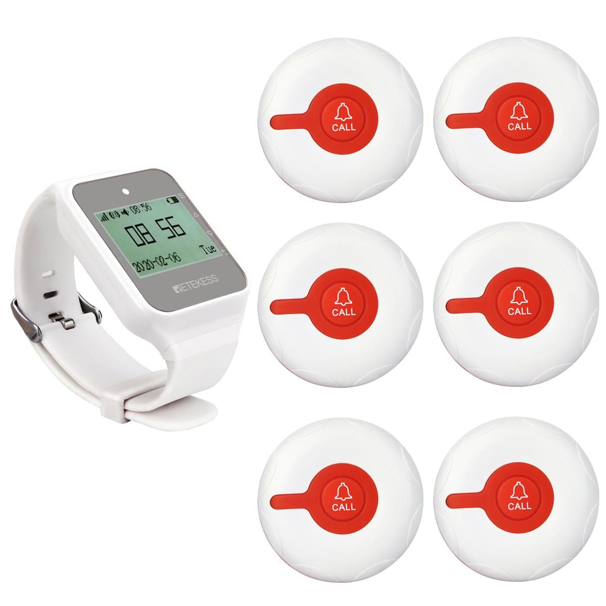 Ricevitore Smartwatch Wireless Retekess TD108 con Pulsante di Chiamata Impermeabile TD009