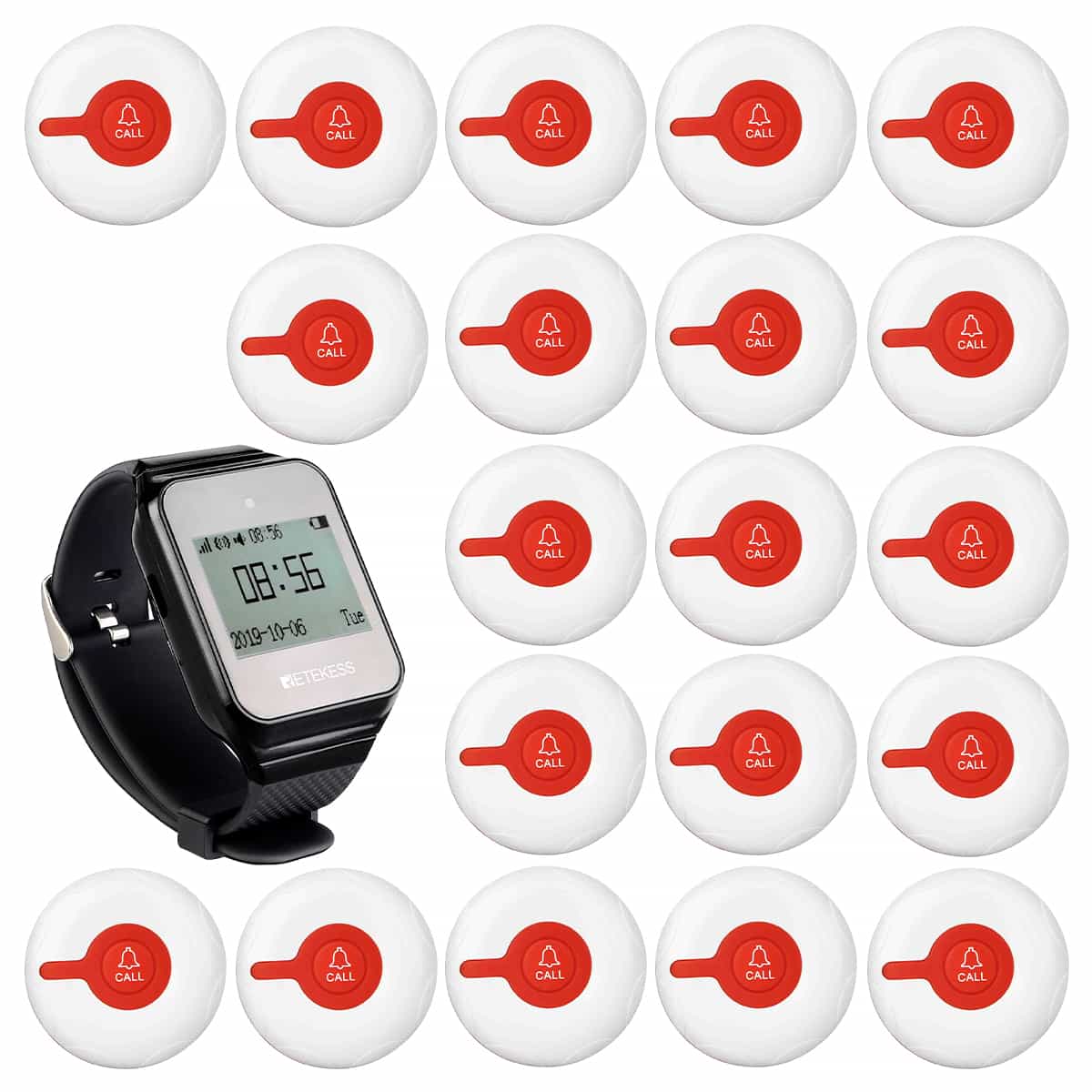 Ricevitore Smartwatch Wireless Retekess TD108 con Pulsante di Chiamata Impermeabile TD009