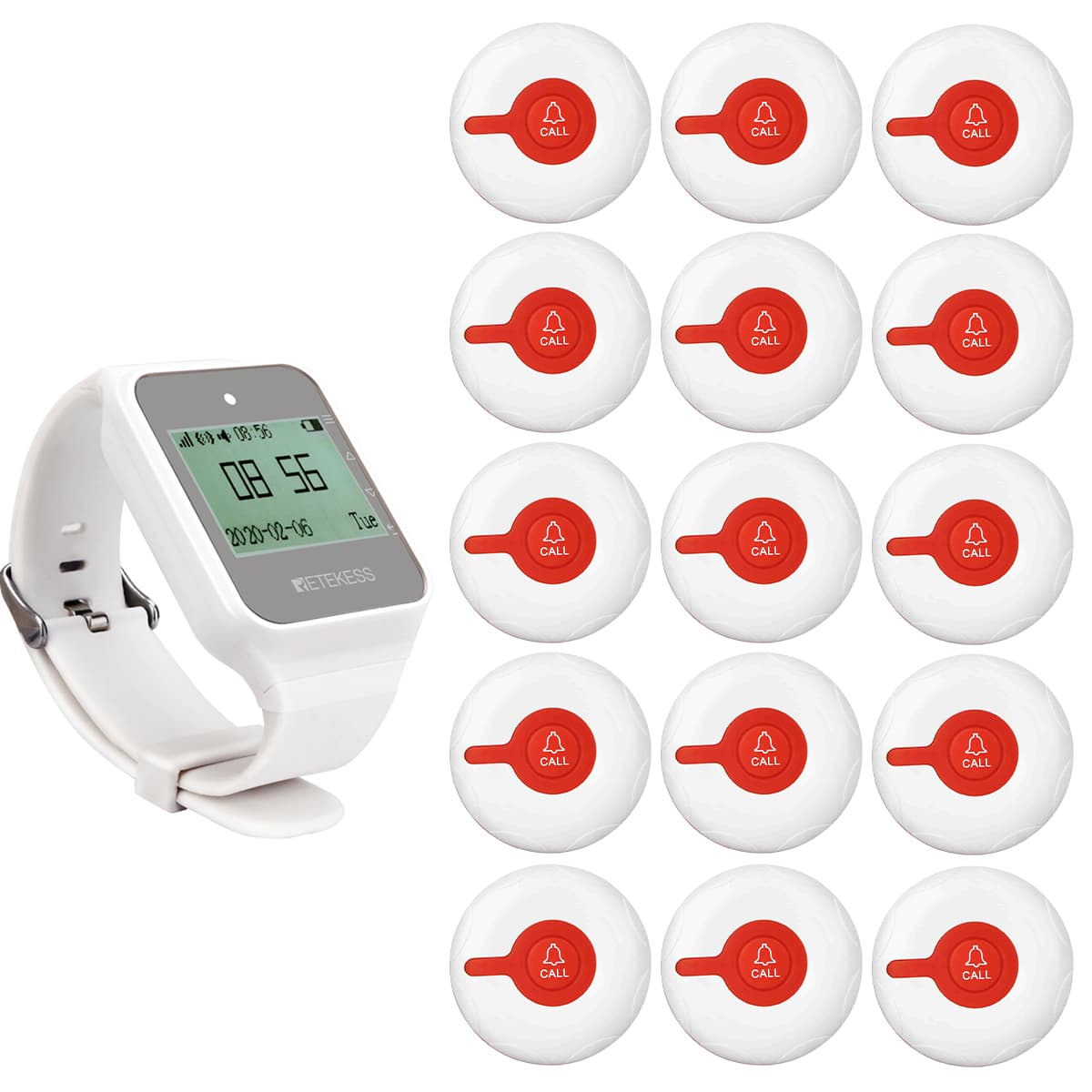 Ricevitore Smartwatch Wireless Retekess TD108 con Pulsante di Chiamata Impermeabile TD009