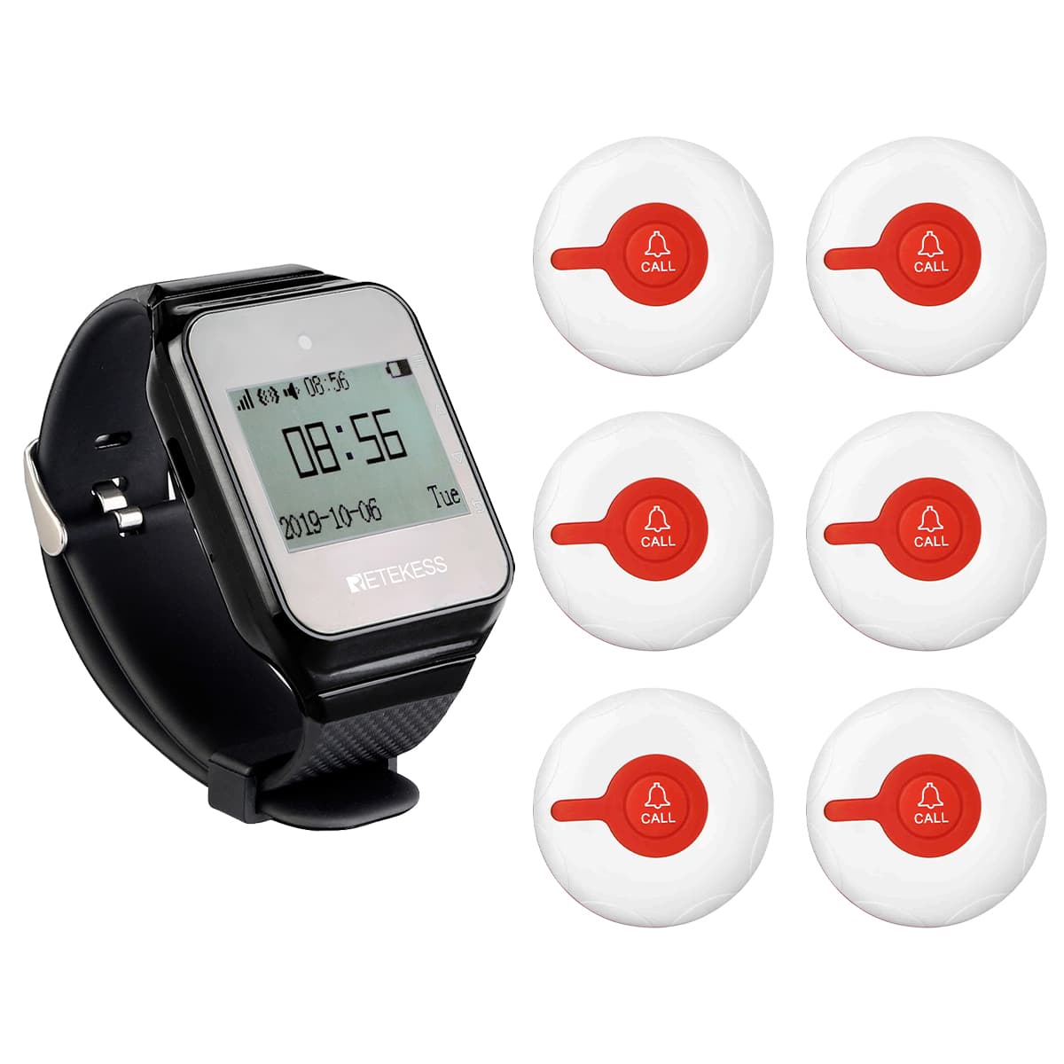 Ricevitore Smartwatch Wireless Retekess TD108 con Pulsante di Chiamata Impermeabile TD009