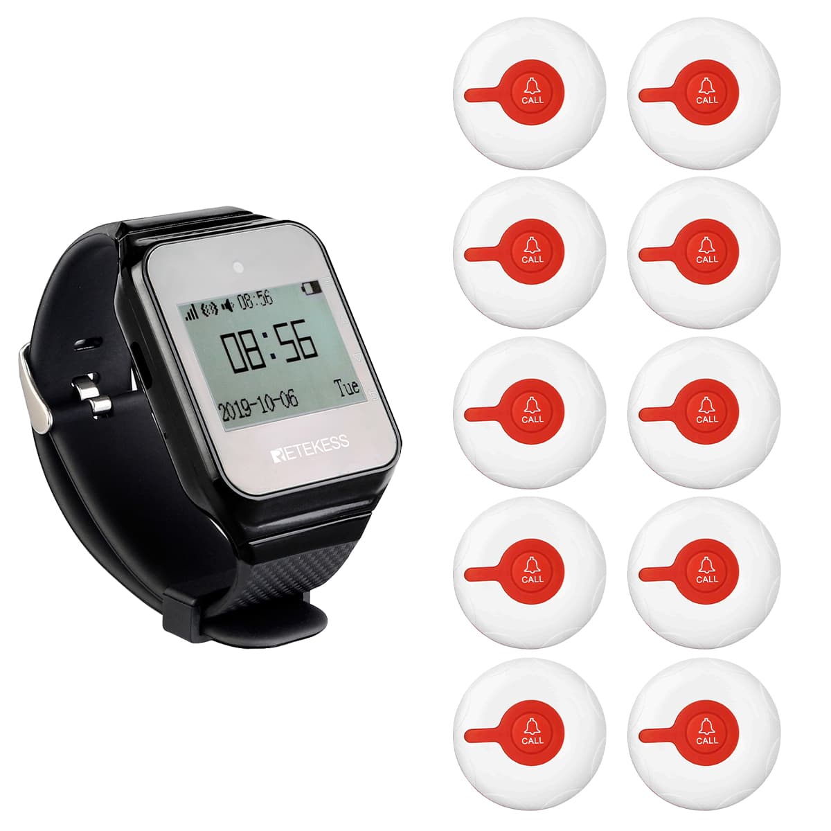 Ricevitore Smartwatch Wireless Retekess TD108 con Pulsante di Chiamata Impermeabile TD009