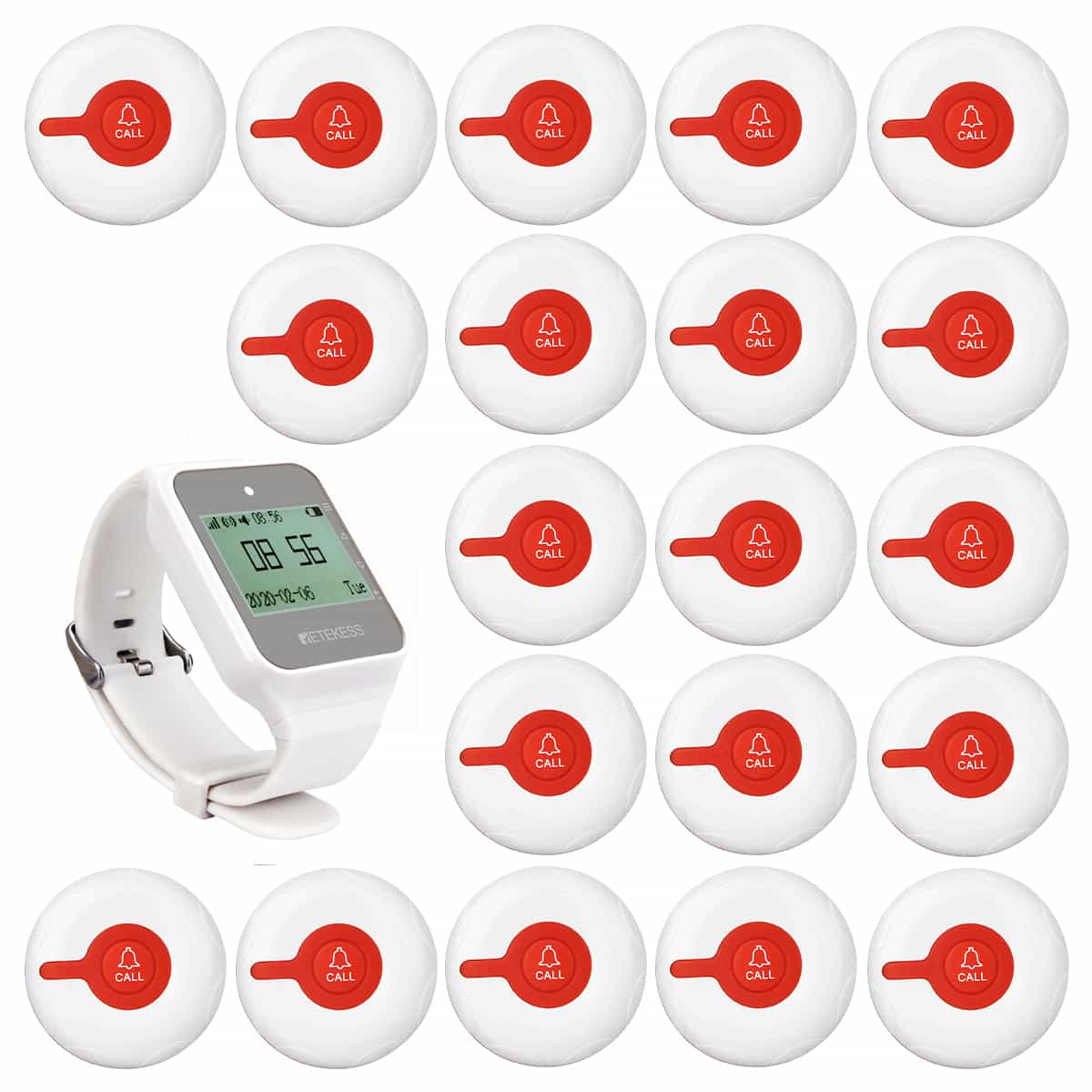 Ricevitore Smartwatch Wireless Retekess TD108 con Pulsante di Chiamata Impermeabile TD009