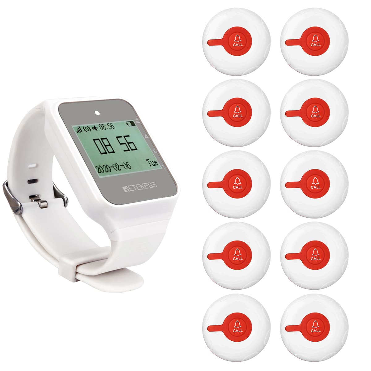 Ricevitore Smartwatch Wireless Retekess TD108 con Pulsante di Chiamata Impermeabile TD009