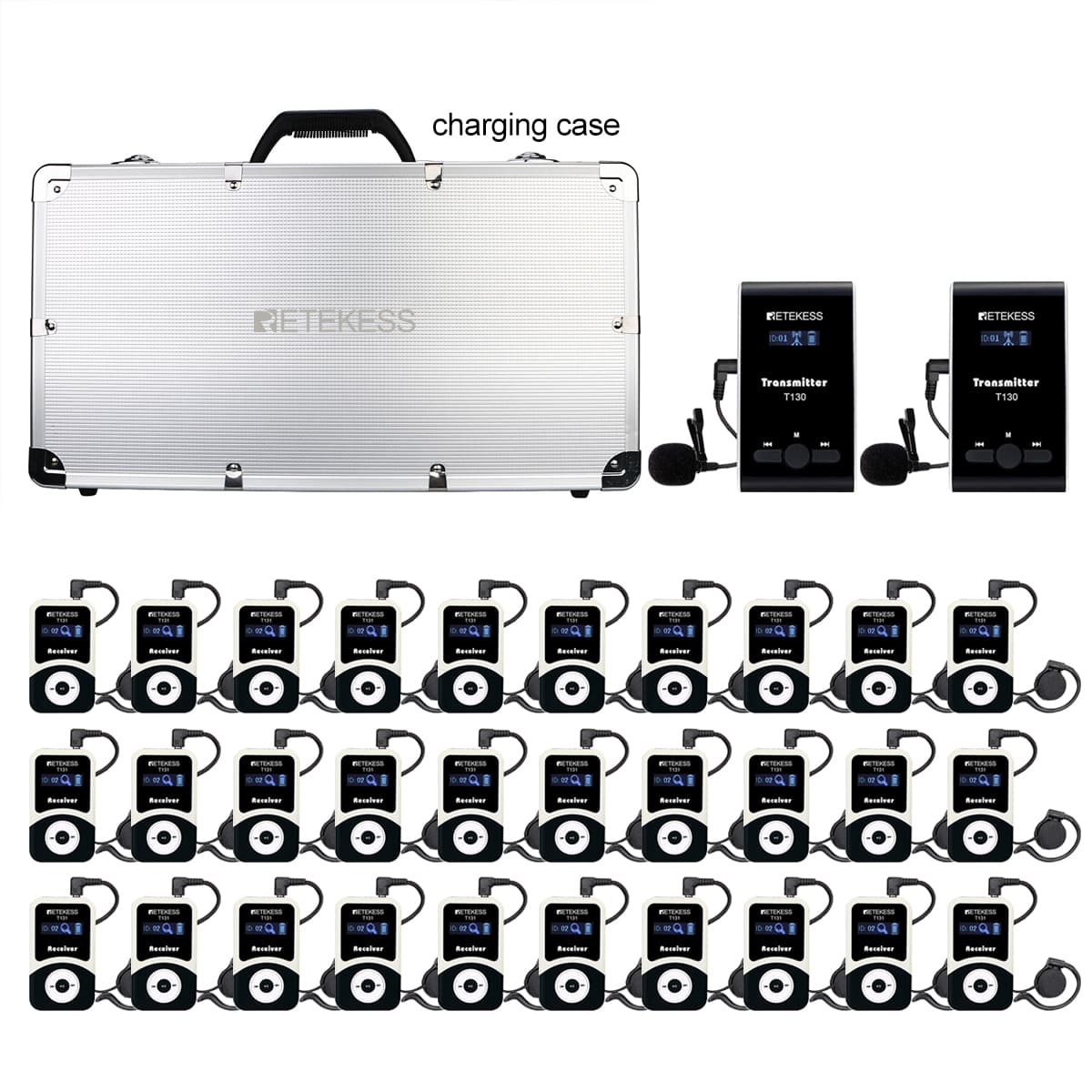 Retekess T130 Kit radiomicrofonico tourguide con custodia di ricarica da 32 slot