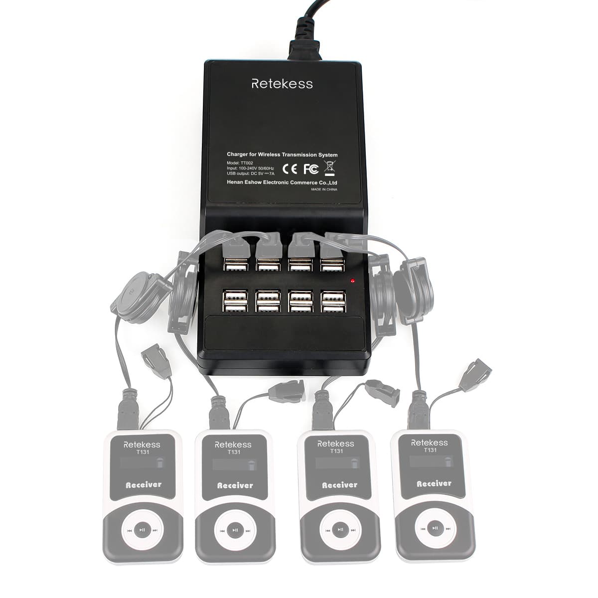 Retekess TT002 Base di Ricarica USB a 16 Porte per T130, T130S, T130P, TT126, TT106, TT127, TT128, TT122, TT109, TT112, TT105