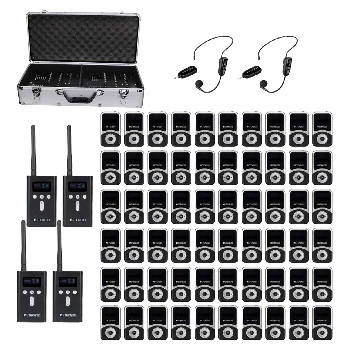 Retekess T130S T131S Sistema di Radioguida Whisper Group per Tour,  Visite Alle Fabbriche, Chiese, Scuole, Interpretariato con Scatola di Ricarica a 64 Slot