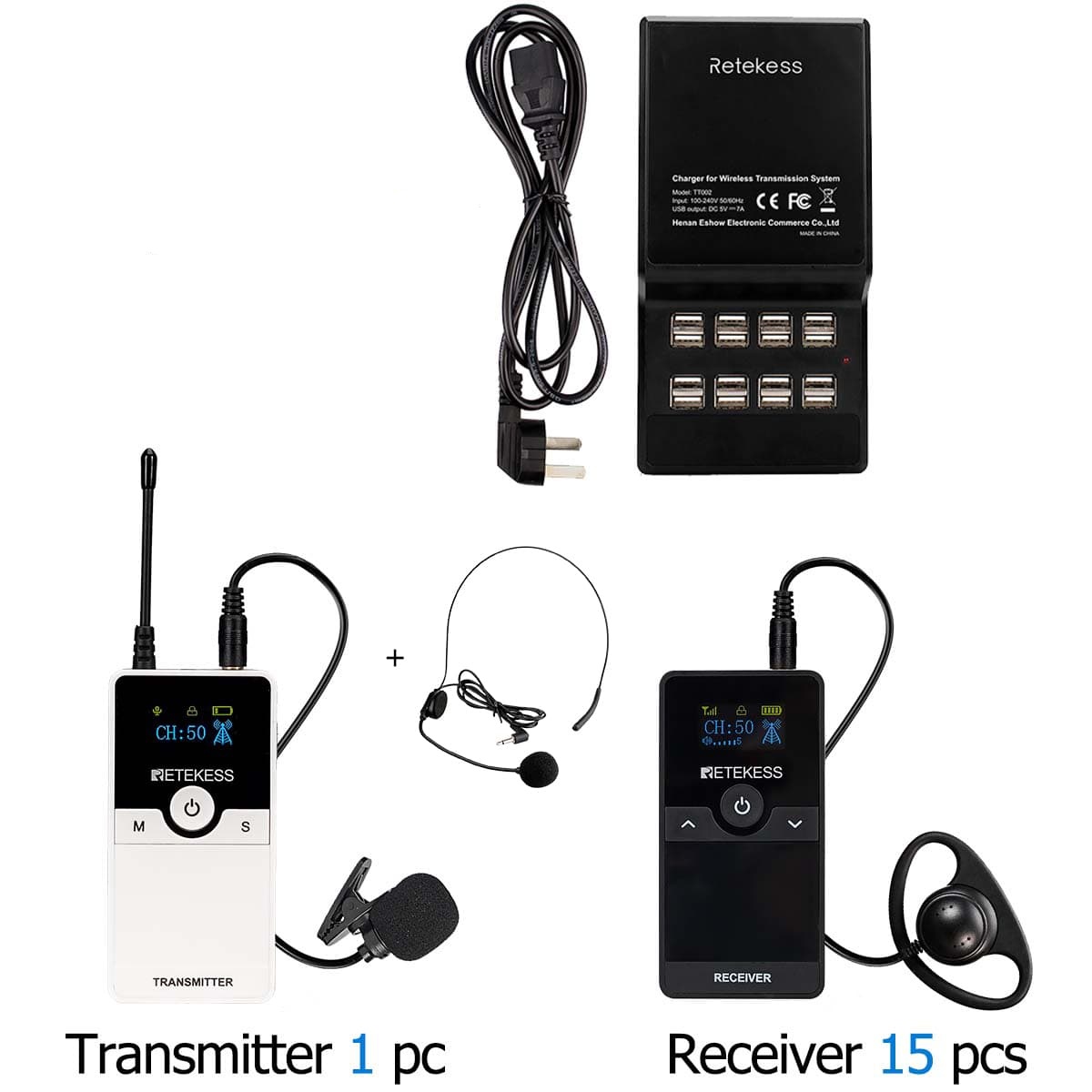 Sistema di Guida Turistica Retekess TT116 con Batteria Ricaricabile Sostituibile per Visite in Fabbrica e Tour Degli Impianti, con Base Di Ricarica a 16 Porte