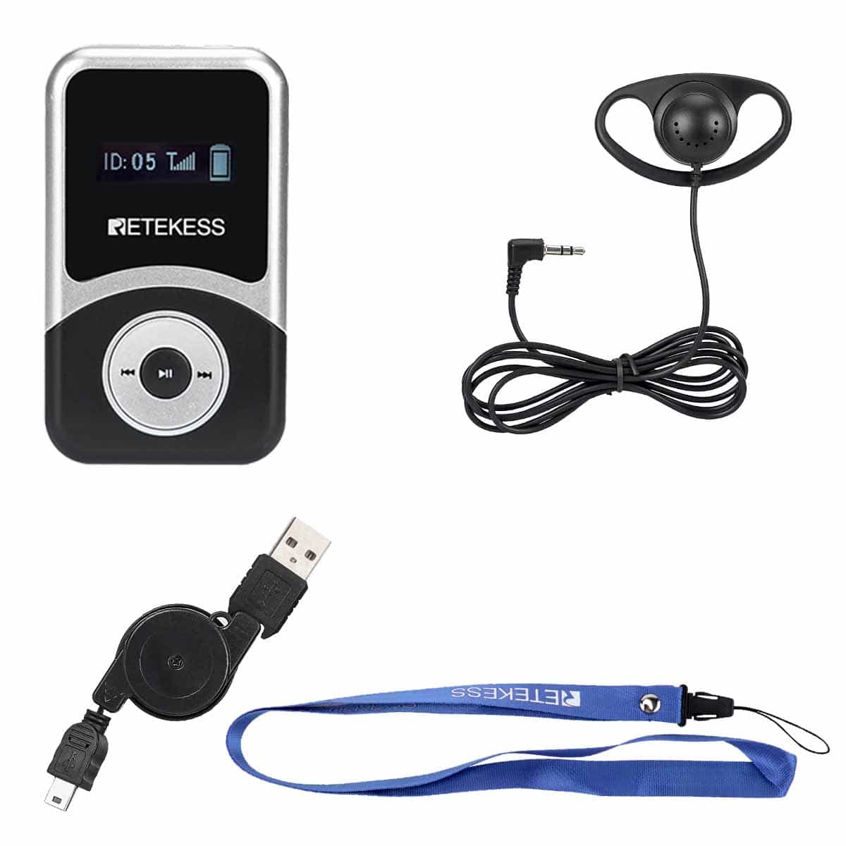 Retekes T131S Ricevitore Audio per Guida Turistica, Gancio per l'orecchio di Tipo D, Adatto sia per l'orecchio Sinistro che per Quello Destro e Leggero