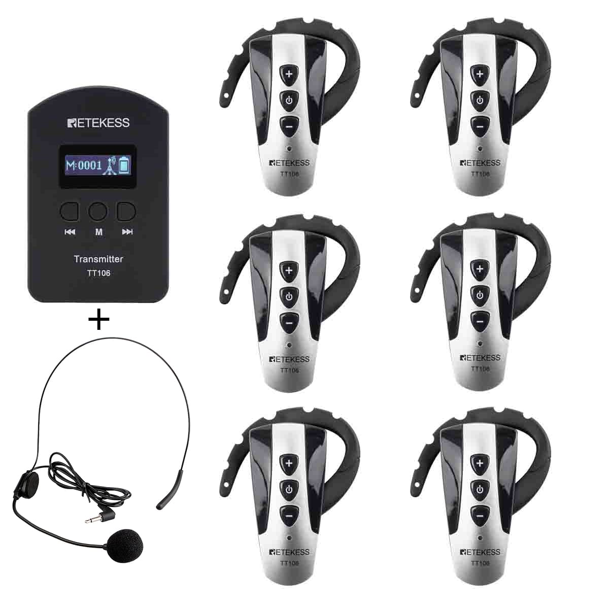 Retekess TT106 Sistema di Guida Turistica Whisper con Supporto per 2 Trasmettitori in un Unico Gruppo, per Interpretazione in Chiesa, Visita Guidata in Fabbrica e Tour di Gruppo