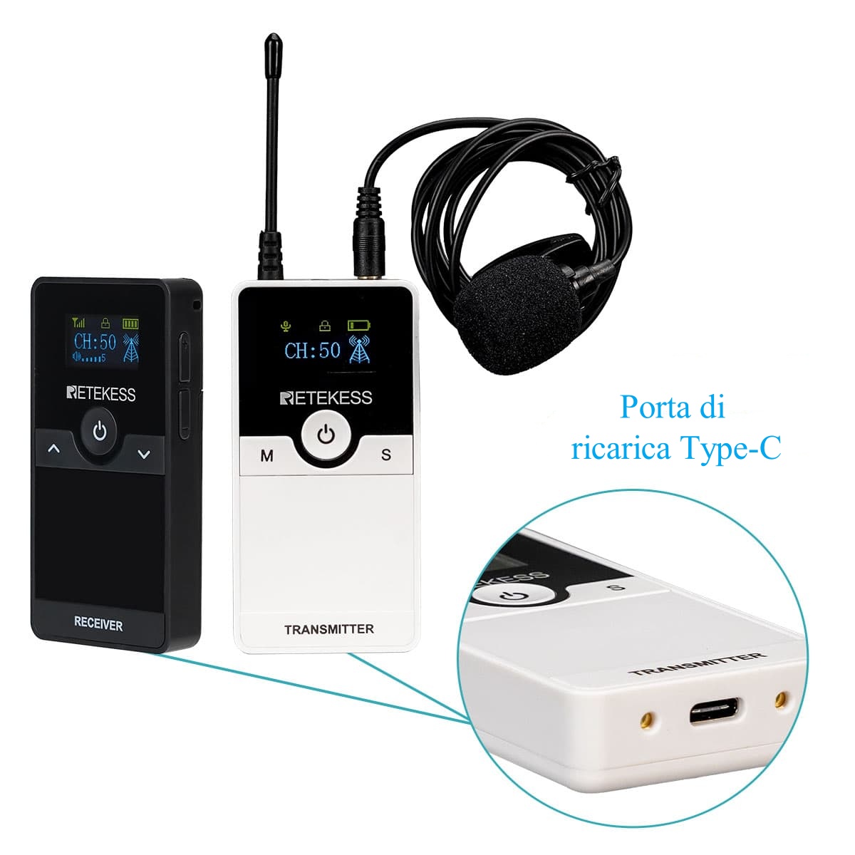Sistema di Cuffie Per Guida Turistica TT116 con Batteria Ricaricabile Removibile UHF e Riduzione del Rumore