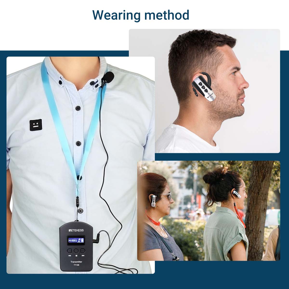 Retekess TT106 Sistemi di Interpretazione, Sistema di Guida Turistica Wireless, Ricevitore con Gancio Auricolare per Scuole, Conferenze, Formazione, Apparecchi Acustici