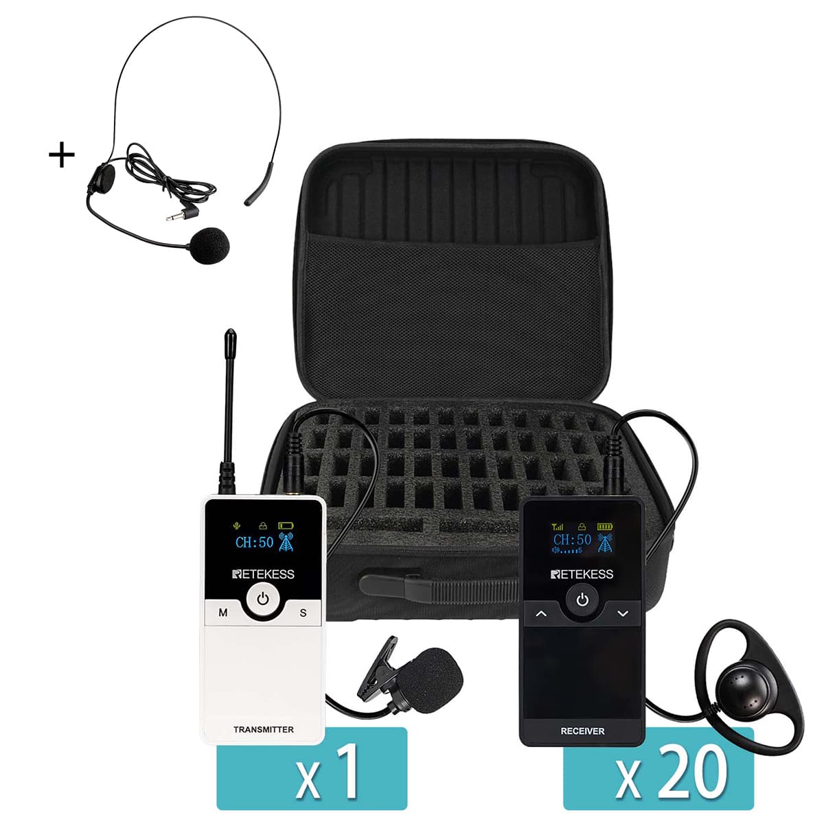 Sistema di Interpretazione UHF Retekess TT116 per Chiesa con Valigetta, Frequenza Americana