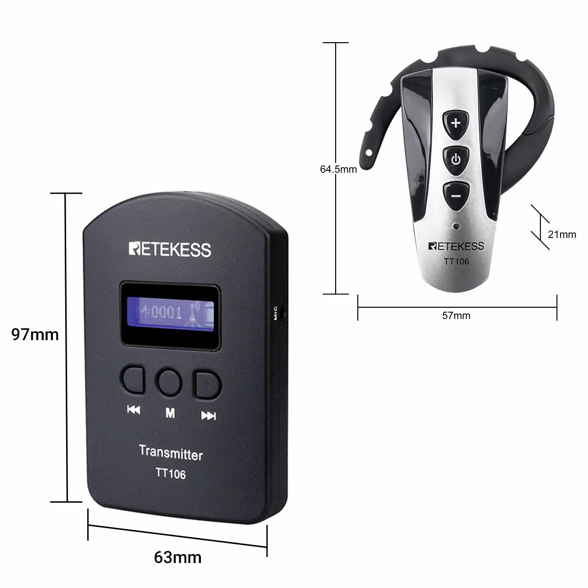 Retekess TT106 Sistemi di Interpretazione, Sistema di Guida Turistica Wireless, Ricevitore con Gancio Auricolare per Scuole, Conferenze, Formazione, Apparecchi Acustici