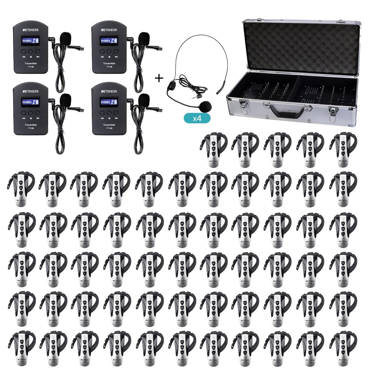 Retekess TT106 Sistemi di Interpretazione, Sistema di Guida Turistica Wireless, Ricevitore con Gancio Auricolare per Scuole, Conferenze, Formazione, Apparecchi Acustici