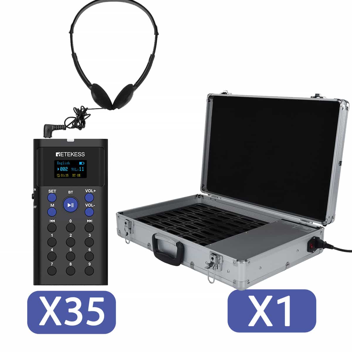 Retekess TT128 Audioguida Portatile per Visita Autonome con Custodia di Ricarica da 45 slot