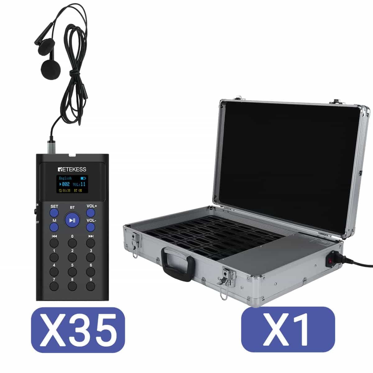 Retekess TT128 Audioguida Portatile per Visita Autonome con Custodia di Ricarica da 45 slot