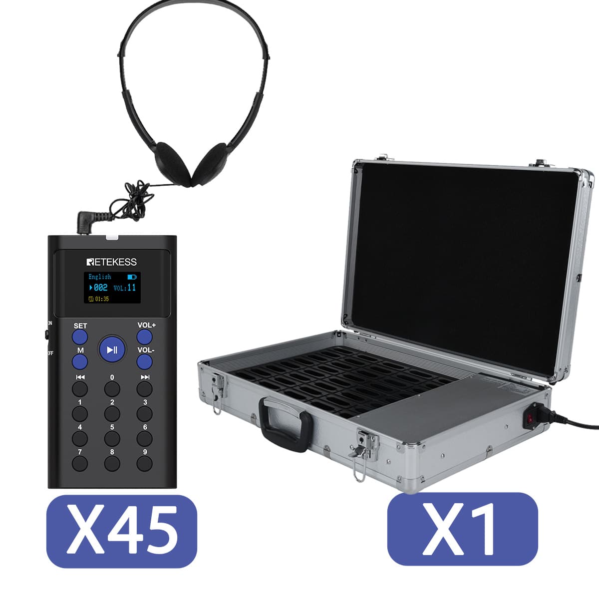 Retekess TT128 Audioguida Portatile per Visita Autonome con Custodia di Ricarica da 45 slot