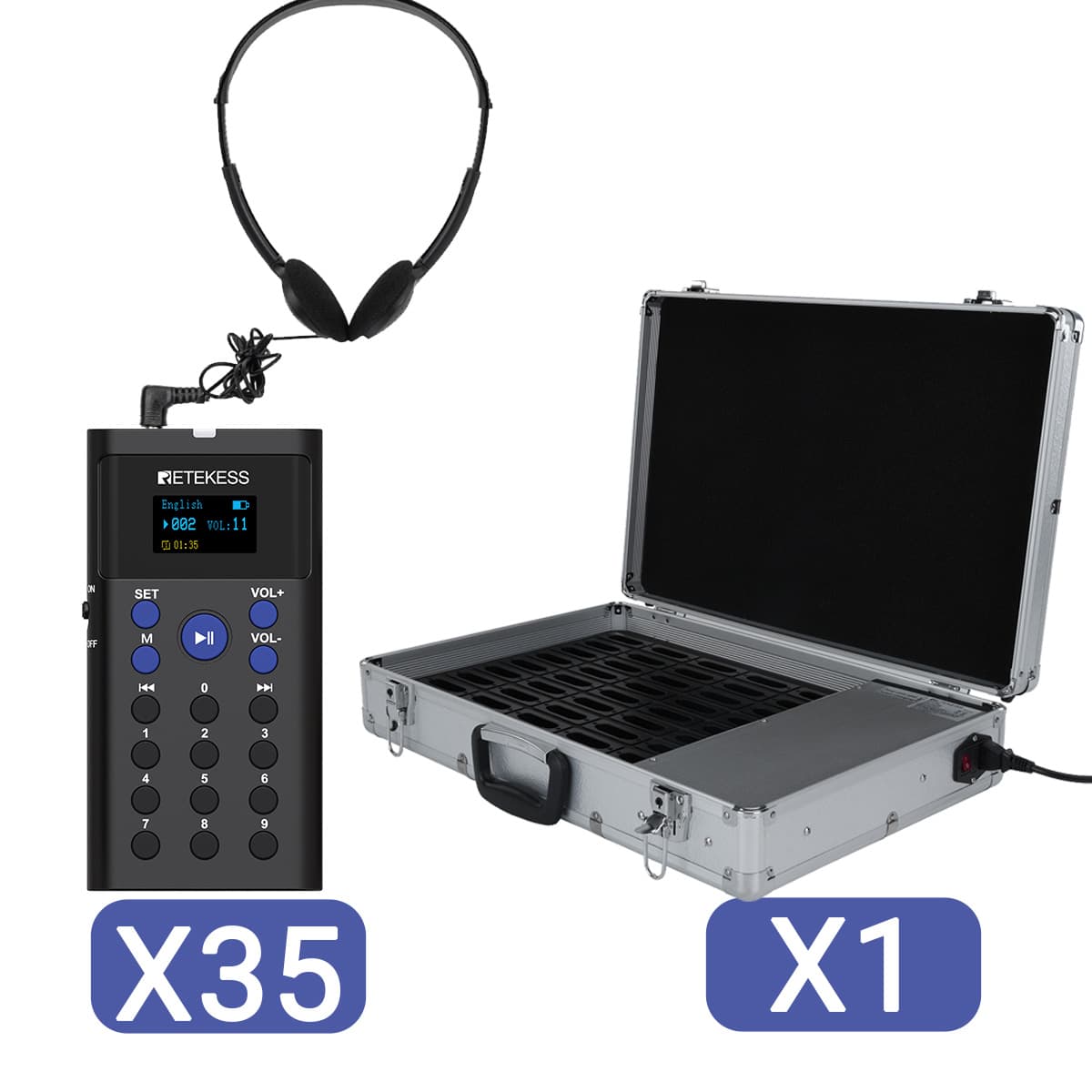 Retekess TT128 Audioguida Portatile per Visita Autonome con Custodia di Ricarica da 45 slot