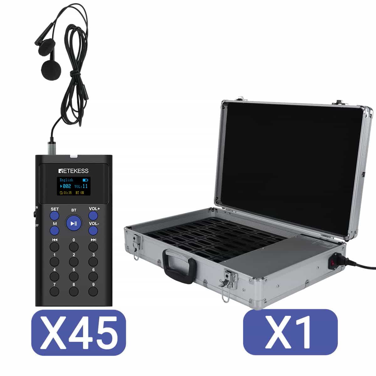 Retekess TT128 Audioguida Portatile per Visita Autonome con Custodia di Ricarica da 45 slot