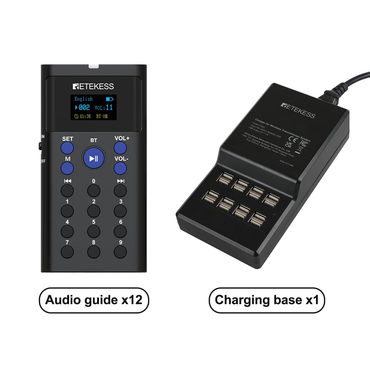 Retekess TT128 Guida Audio Bluetooth Autonoma con Base di Ricarica a 16 Porte per Musei, Esposizioni e Fabbriche
