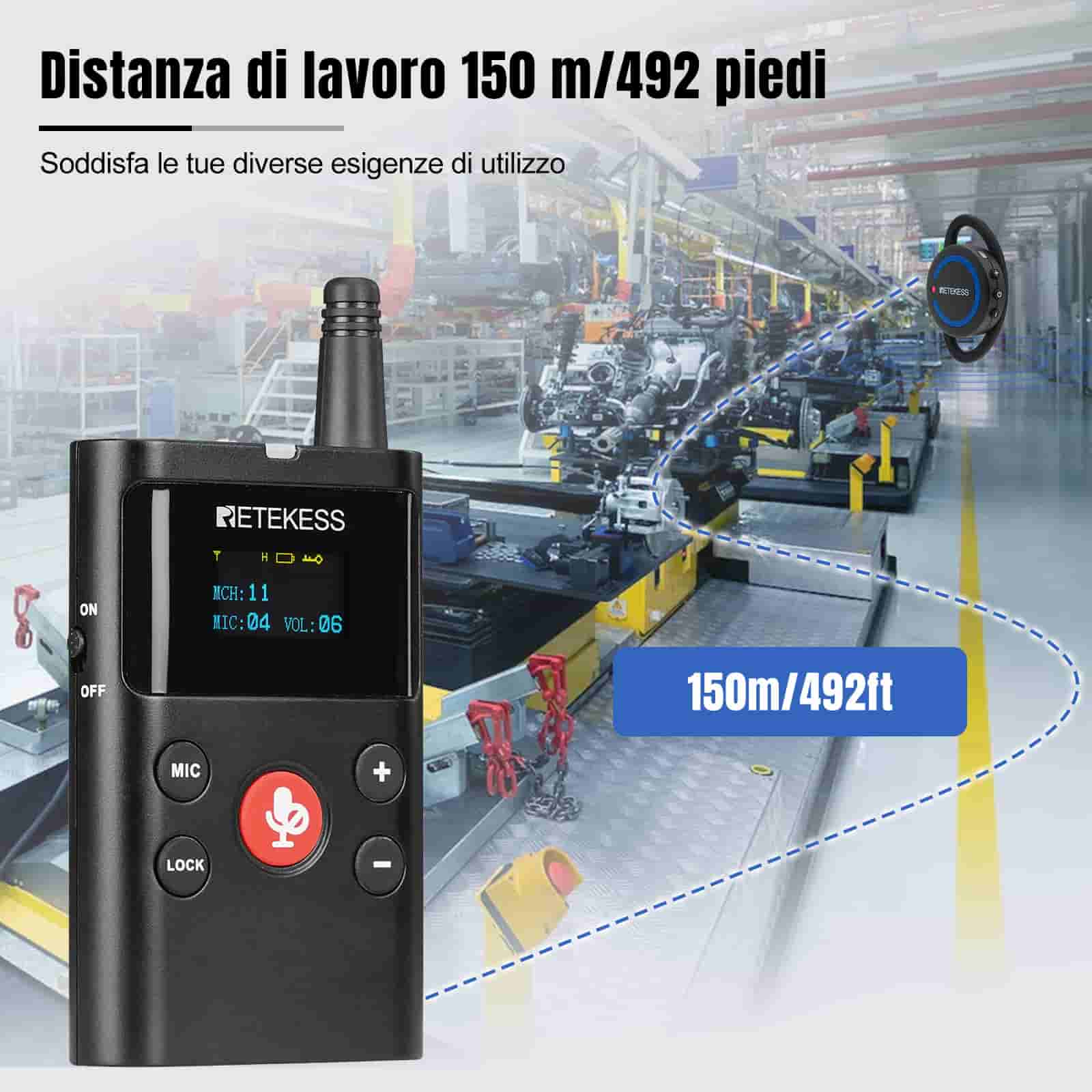 Retekess TT126 TT126R Sistema Audioguida Turistica Wireless, Dotato di Ricevitore con Gancio Auricolare Tipo D, Adatto per Guide Turistiche, Visite in Fabbrica, Conferenze, Corsi di Formazione, ecc.
