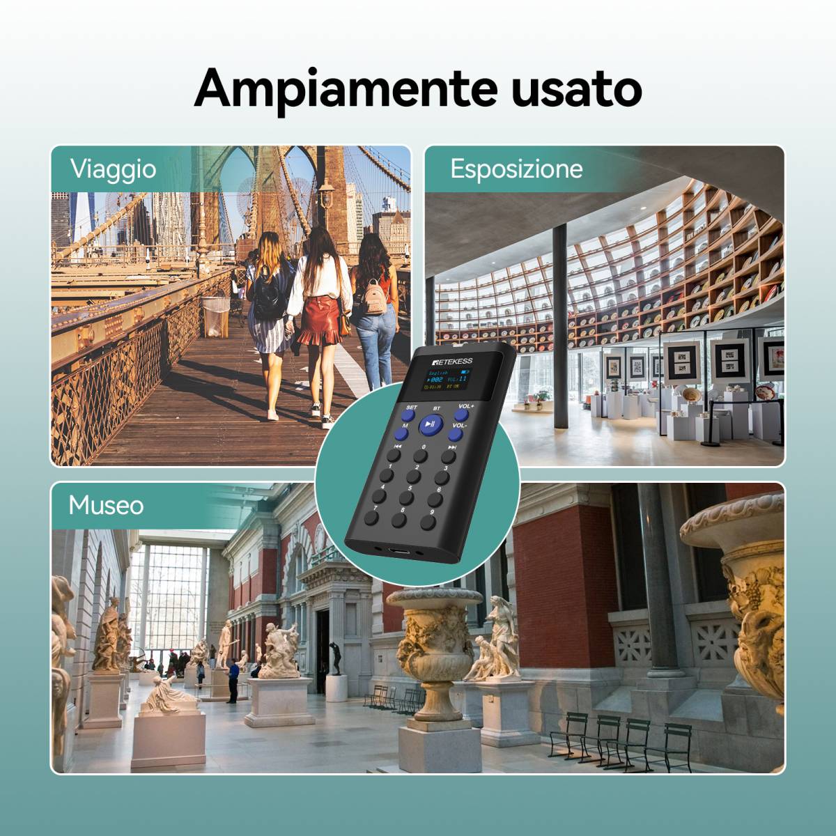 Retekess TT128 Guida Audio Bluetooth Autonoma con Base di Ricarica a 16 Porte per Musei, Esposizioni e Fabbriche
