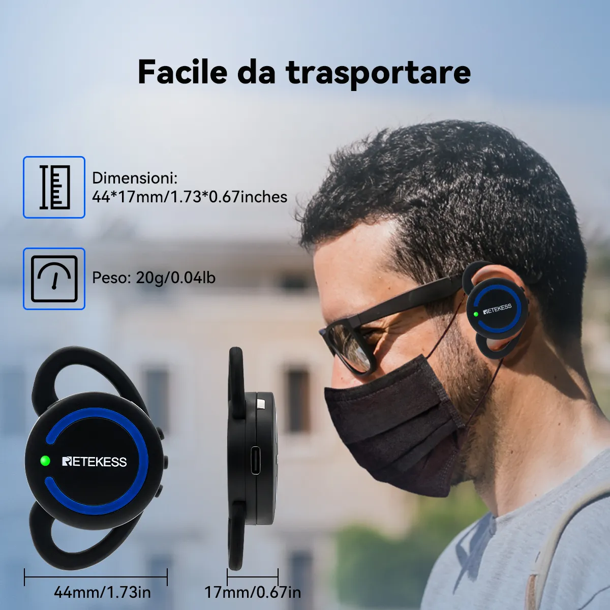 Retekess TT126R Ricevitore con Gancio per l'orecchio per Sistema di Guida Turistica, Adatto per l'orecchio Sinistro e Destro,  Comodo da Indossare